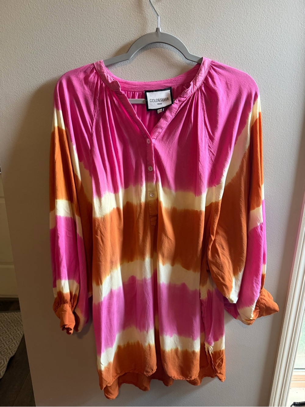 Pink & Orange Tie-Dye Henley Tunic